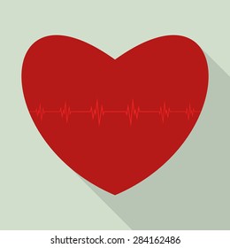 Heart with heartbeat inside. flat design. Stock vector