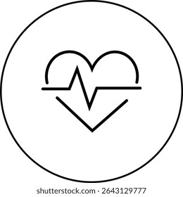 "Heart with heartbeat line icon representing cardiovascular health, fitness tracking, and wellness monitoring, transparent background."