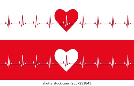 Heart and heartbeat line. Pulse, rhythm and cardiogram graph as healthy life signal.