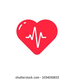 Corazón con latido. Plantilla de diseño de icono o logotipo del vector en estilo plano
