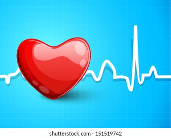 Heart and heartbeat symbol on blue background.