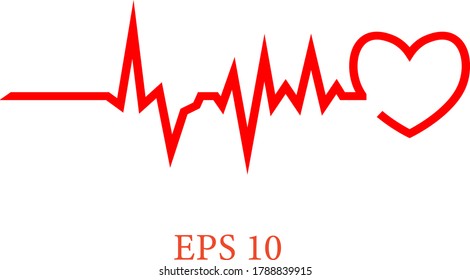 Heart and heartbeat symbol on reflective surface , Heart pulse, one line. Love beat. heart rhythm set, Electrocardiogram, ECG - EKG signal, Beat pulse line concept design. 