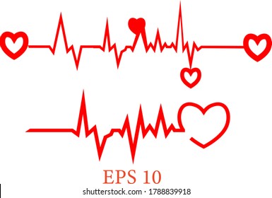 Heart and heartbeat symbol on reflective surface , Heart pulse, one line. Love beat. heart rhythm set, Electrocardiogram, ECG - EKG signal, Beat pulse line concept design. 
