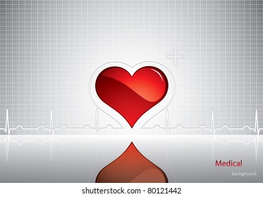 Heart and heartbeat symbol on reflective surface.Medical background vector