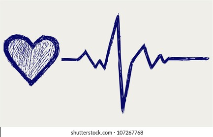 Heart and heartbeat symbol. Sketch