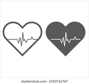 Heart with heartbeat visualization. Design with Gray Color. Vector illustration.