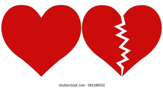 heart and Heartbreak, love and parting, Red heartbreak broken or divorce flat icon for apps and websites vector