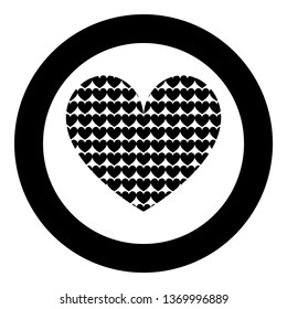 Heart with hearts inside Heart pattern in heart icon in circle round black color vector illustration flat style simple image