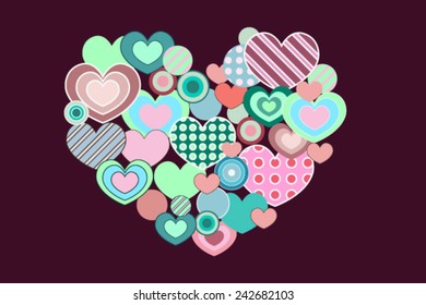 Heart of hearts on burgundy background