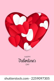 A heart with hearts on a pink background. Greeting card in digital craft style. EPS 10.