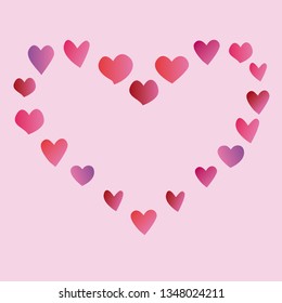 
Heart of hearts. Set of red pink hearts with gradient