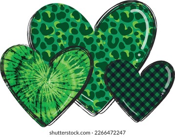 Heart Hearts Of Shamrock Irish Patricks Day Leopard Buffalo Plaid Tie Dye Lucky