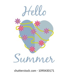 Heart hello summer on white background vector illustration flat desing