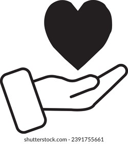 Heart with hends inside it black icon set. Love and care logo. Vector EPS 10