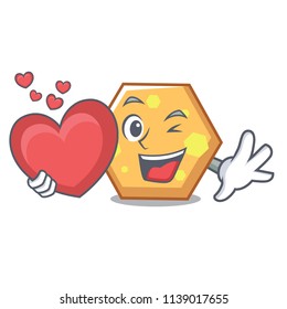 With heart hexagon mascot cartoon style