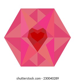 Heart in hexagon shapes, vector illustration