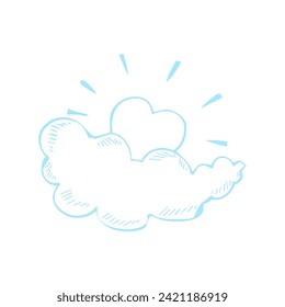 Heart Hiding Behind Cloud Sketch Illustration
