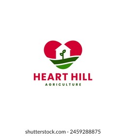 Heart Hill Agriculture green farm logo design vector template.
