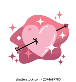 Heart hit by an arrow flat vector illustration