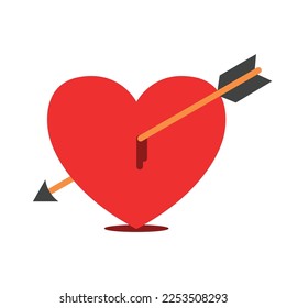 Das Herz wird von einem Pfeil getroffen, bis es blutet. Illustration der Liebe.