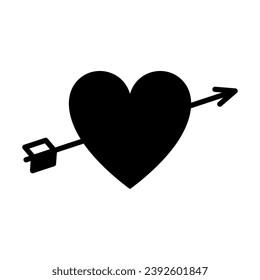 Heart hit by an arrow. Valentines day, Cupid dart pierced to the heart. Vector illustration