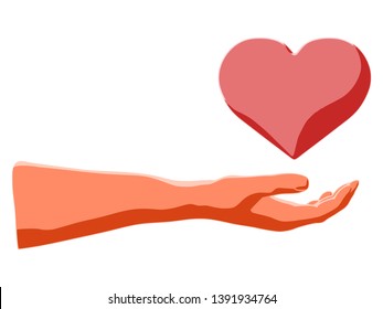 Heart hold in hand as stylized expression of romantic love or giving peace, or even health concept