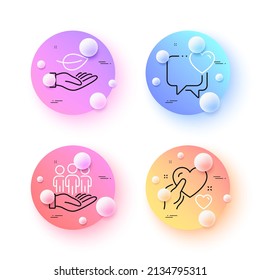 Heart, Hold heart and Leaf minimal line icons. 3d spheres or balls buttons. Best buyers icons. For web, application, printing. Love chat, Care love, Plant care. Heart line icon banner. Vector