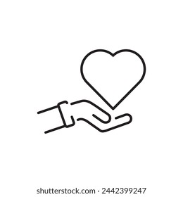 heart hold on hand vector flat liner illustration on white background..eps
