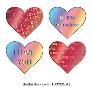 Heart holograms sticker set. Vector element, sign, icon, symbol for st Valentine's day, heart stickers