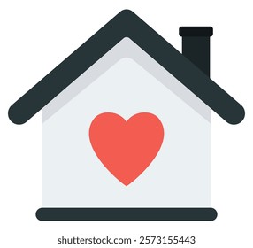 Heart with home flat icon isolated on white background.