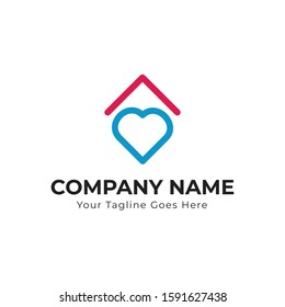 Heart and home, house simple logo vector. Abstract line medical health icon design. It is usable for any company created with love.