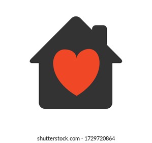 Heart with home shape designed as a logo or icon. this icons prepared for coronovirus (covid-19) Remarkable icons shows messages ''stay home'' or ''stay safe''