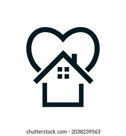 Corazón con forma de hogar diseñado como logotipo o icono en blanco. Vector de acciones
