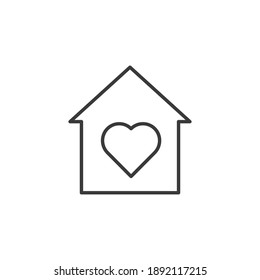 Heart with home shape outline icon on white background. Vector