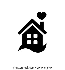 Heart with home vector set. House with heart illustration sign collection. beloved home symbol.