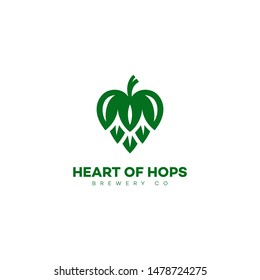 Heart of hops logo design template. Vector illustration.