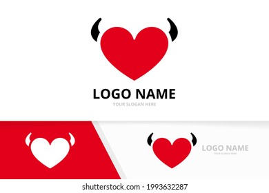 Heart and horns logo combination. Evil love logotype design template.