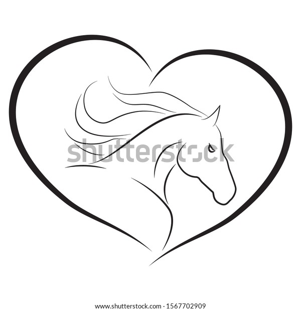 Heart Horse Outline Simple Vector Drawing Stock Vector (Royalty Free