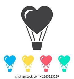 Heart hot air balloon multi color icon set. Simple glyph, flat vector of wedding icons for ui and ux, website or mobile application