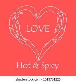 Heart of hot chilli peppers. Design for banner, poster or print. Greeting card Valentine's Day.