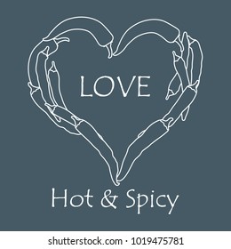 Heart of hot chilli peppers. Design for banner, poster or print. Greeting card Valentine's Day.