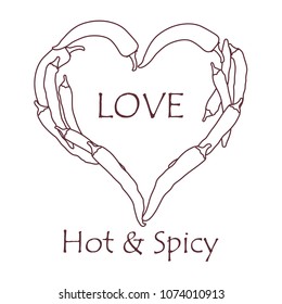 Heart of hot chilli peppers. Design for banner, poster or print. Greeting card Valentine's Day.