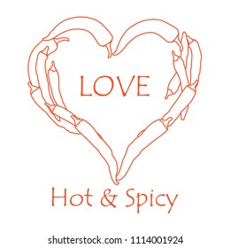Heart of hot chilli peppers. Design for banner, poster or print. Greeting card Valentine's Day.
