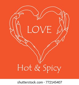 Heart of hot chilli peppers. Design for banner, poster or print. Greeting card Valentine's Day.