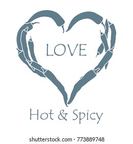 Heart of hot chilli peppers. Design for banner, poster or print. Greeting card Valentine's Day.