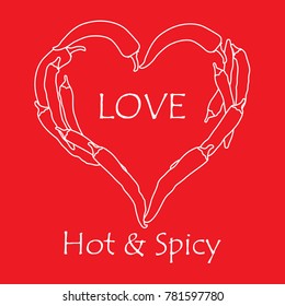 Heart of hot chilli peppers. Design for banner, poster or print. Greeting card Valentine's Day.