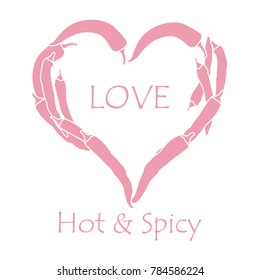 Heart of hot chilli peppers. Design for banner, poster or print. Greeting card Valentine's Day.