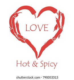 Heart of hot chilli peppers. Design for banner, poster or print. Greeting card Valentine's Day.