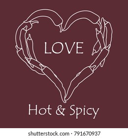 Heart of hot chilli peppers. Design for banner, poster or print. Greeting card Valentine's Day.