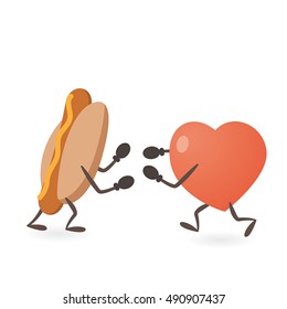 Heart and Hot Dog Fighting